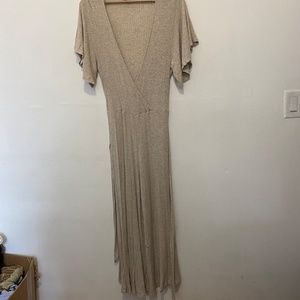 Luca & Grae Beige Wide Leg Wrap Jumpsuit
